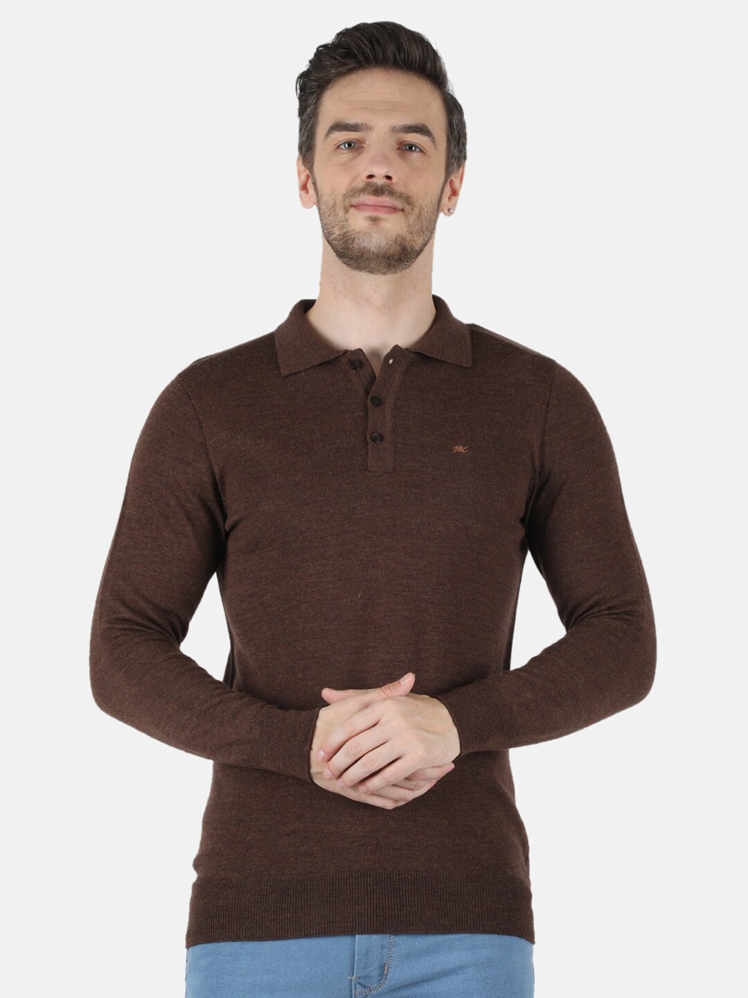 

Monte Carlo Men Brown Polo Collar Solid Woolen T-shirt