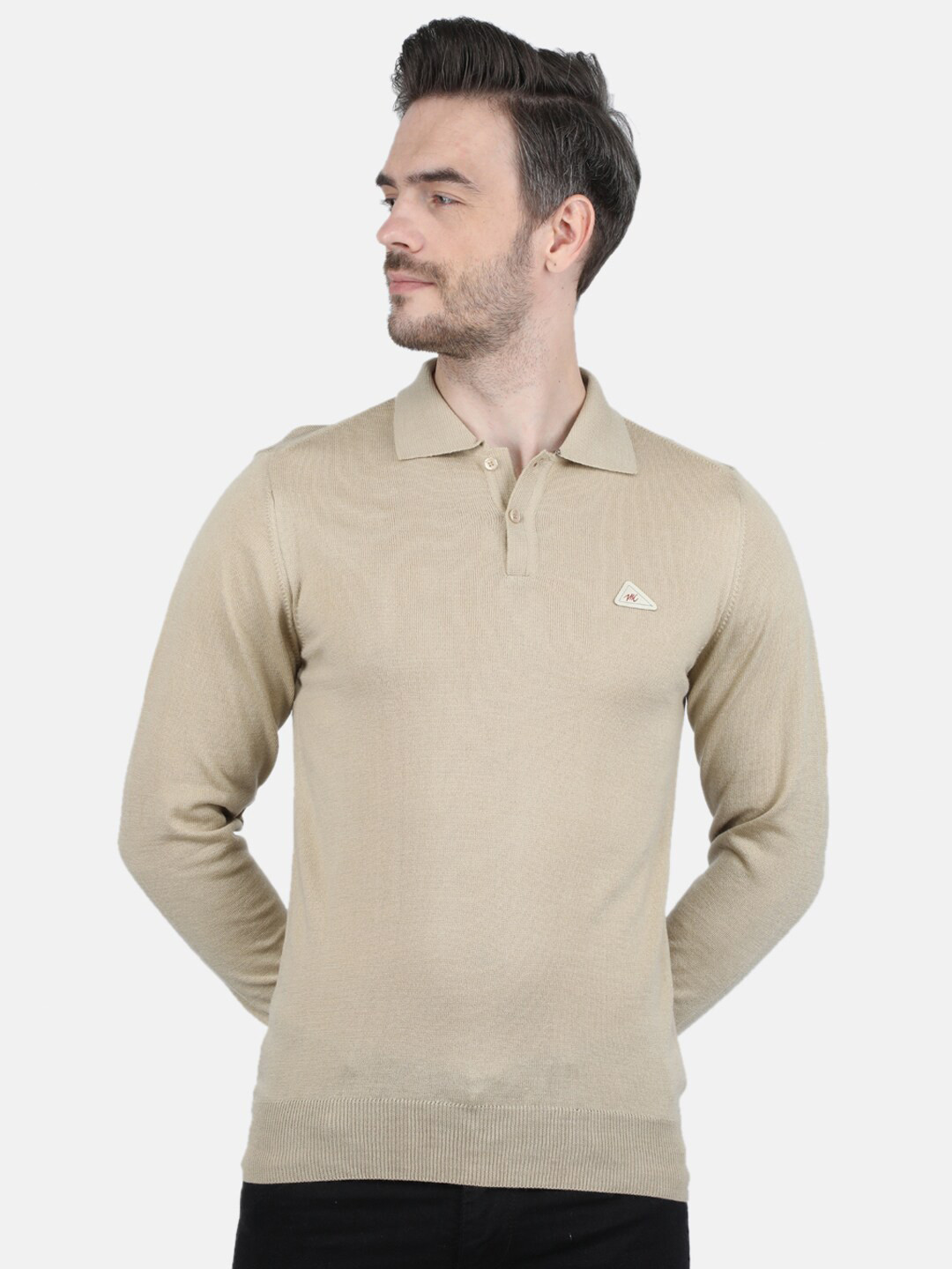

Monte Carlo Men Beige Solid Polo Collar T-shirt