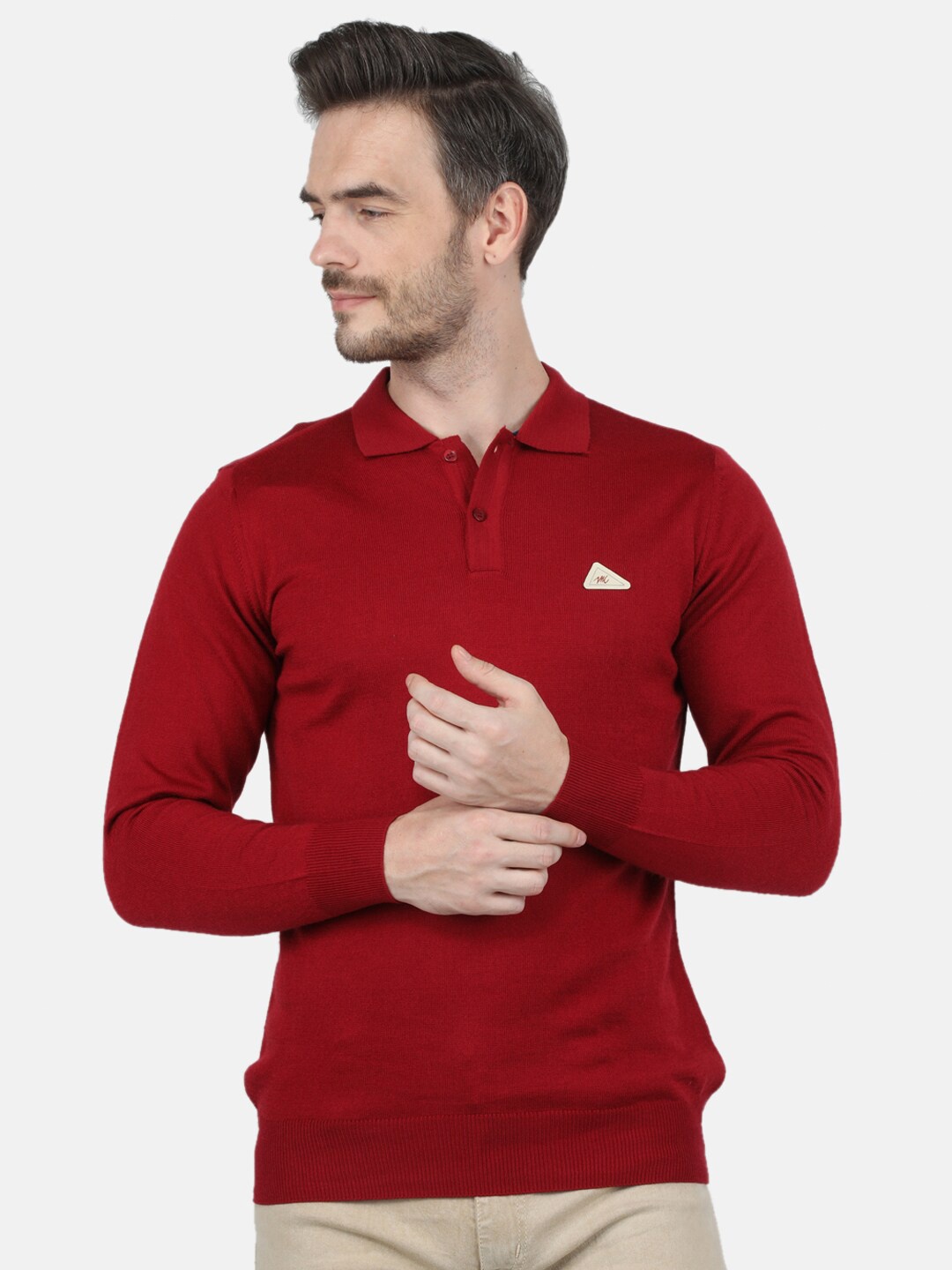 

Monte Carlo Men Maroon Polo Collar Applique Woolen T-shirt
