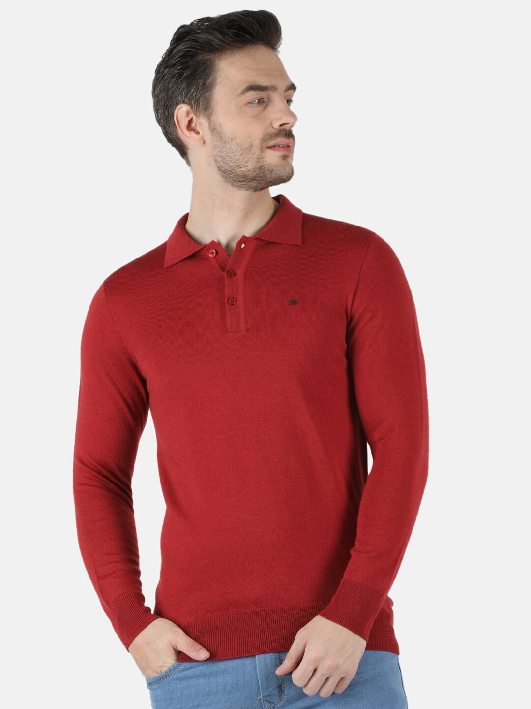 

Monte Carlo Men Red Mandarin Collar T-shirt