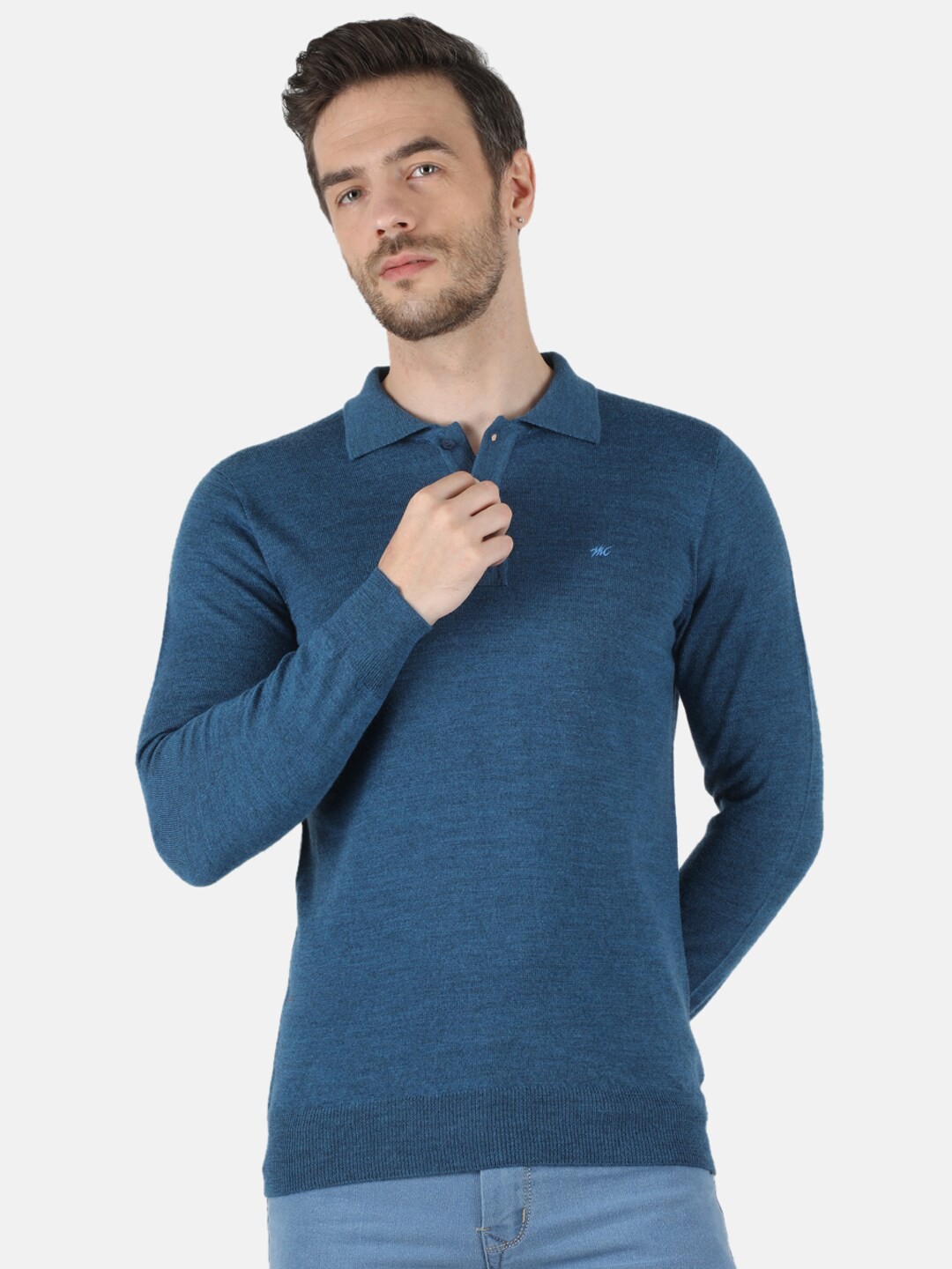

Monte Carlo Men Blue Polo Collar Pure Woolen T-shirt
