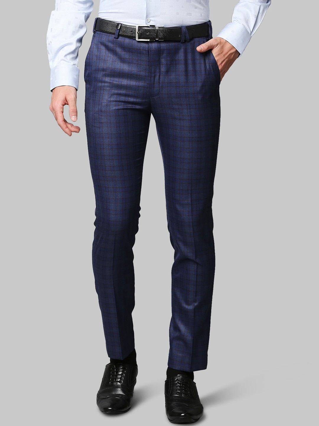 

Park Avenue Men Blue Checked Slim Fit Trousers