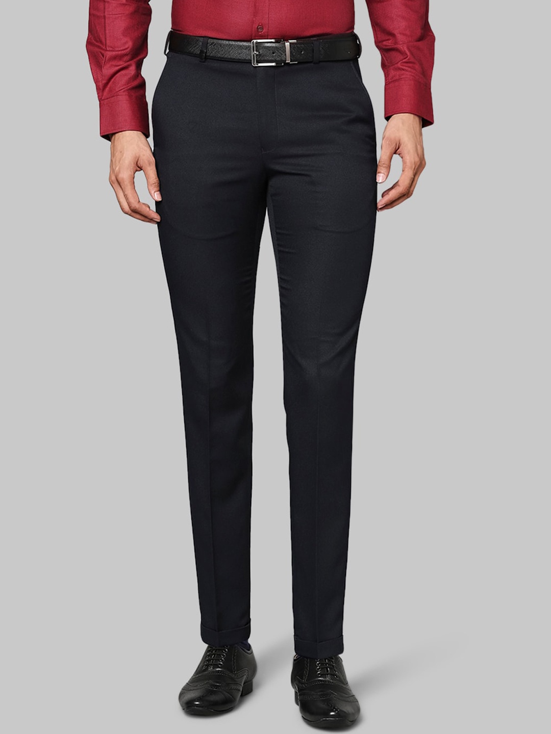 

Park Avenue Men Dark Blue Solid Mid-Rise Straight Fit Trousers