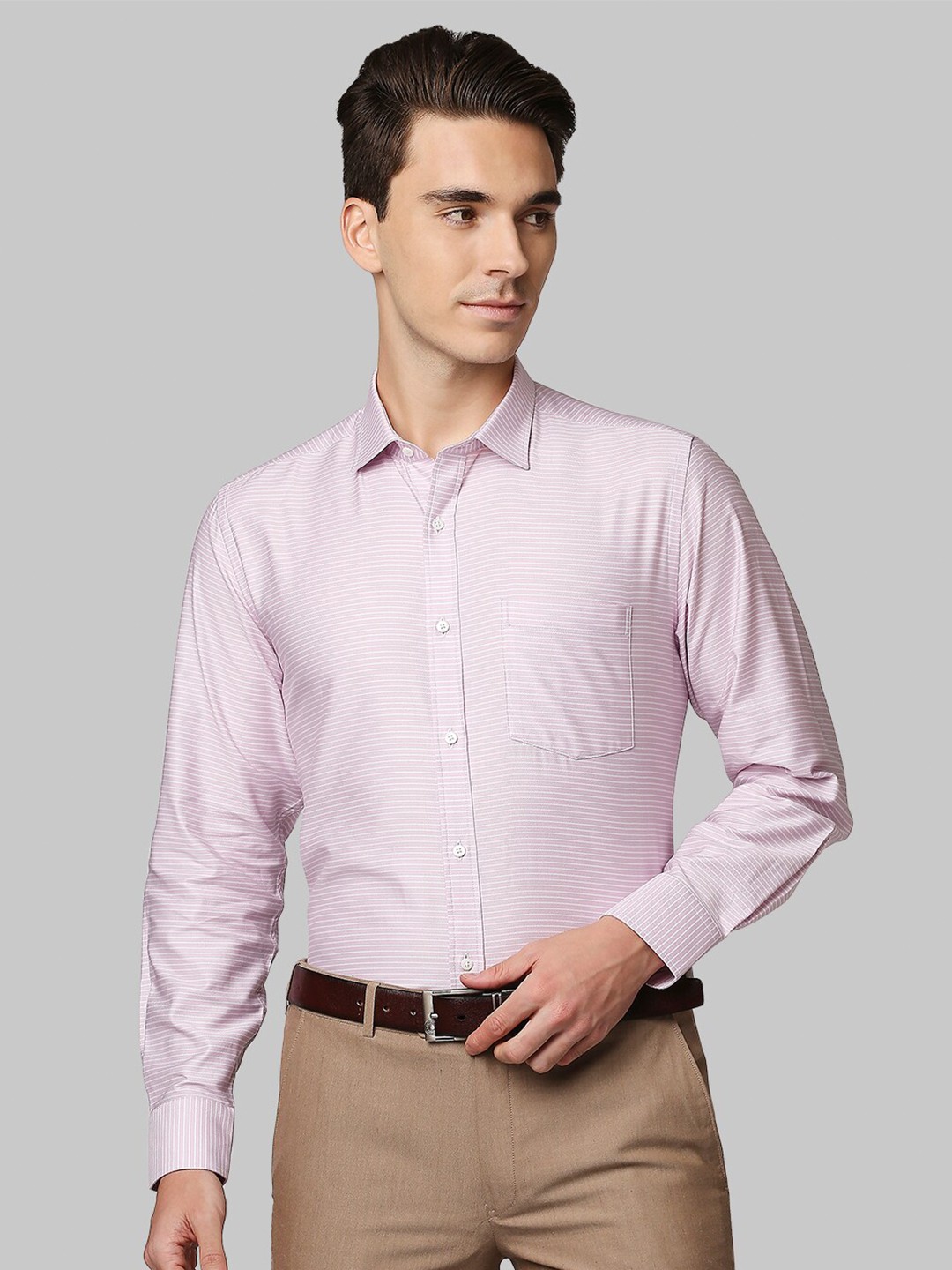 

Park Avenue Men Pink Horizontal Stripes Striped Formal Shirt
