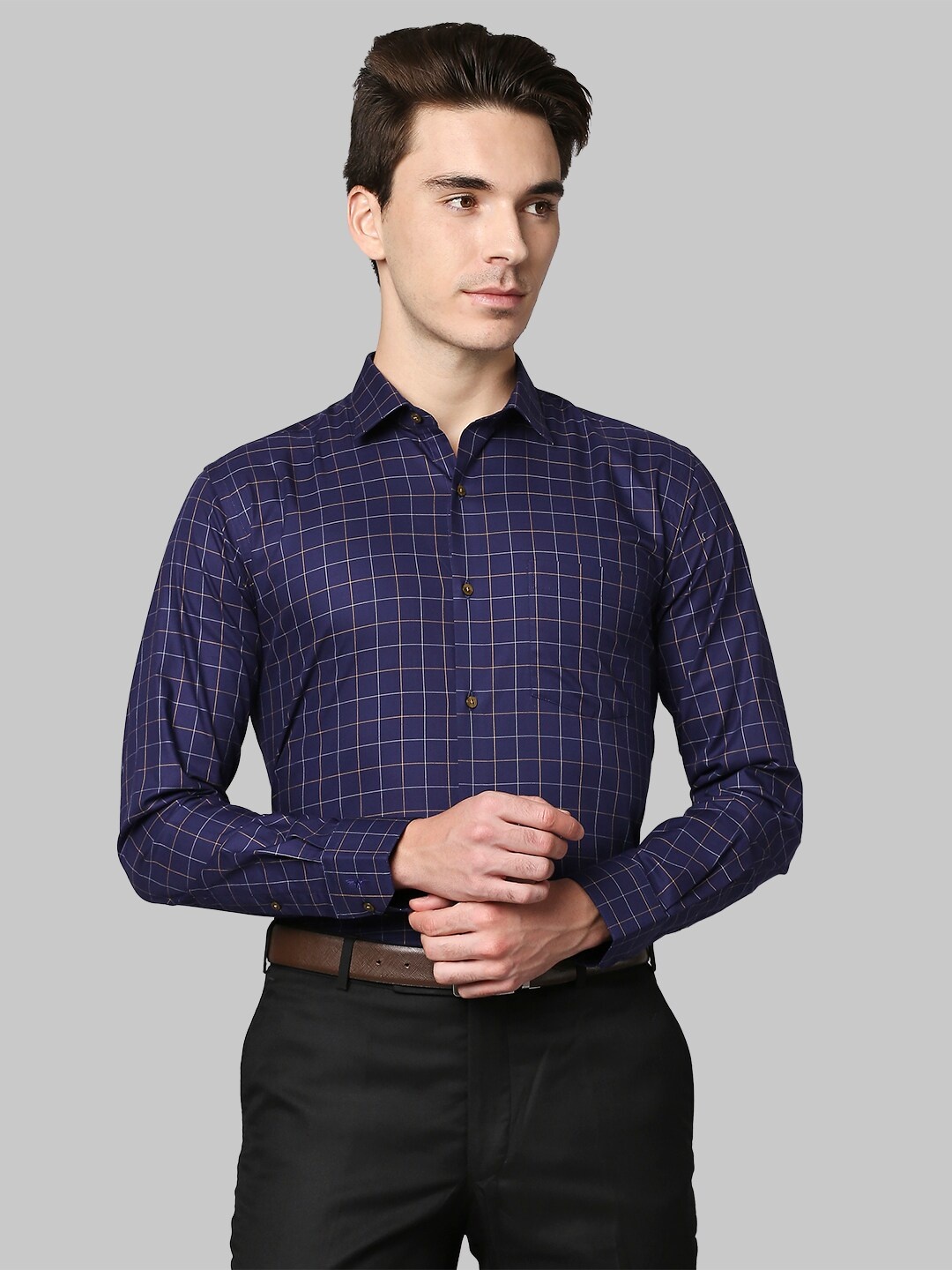 

Park Avenue Men Blue Slim Fit Checked Formal Shirt