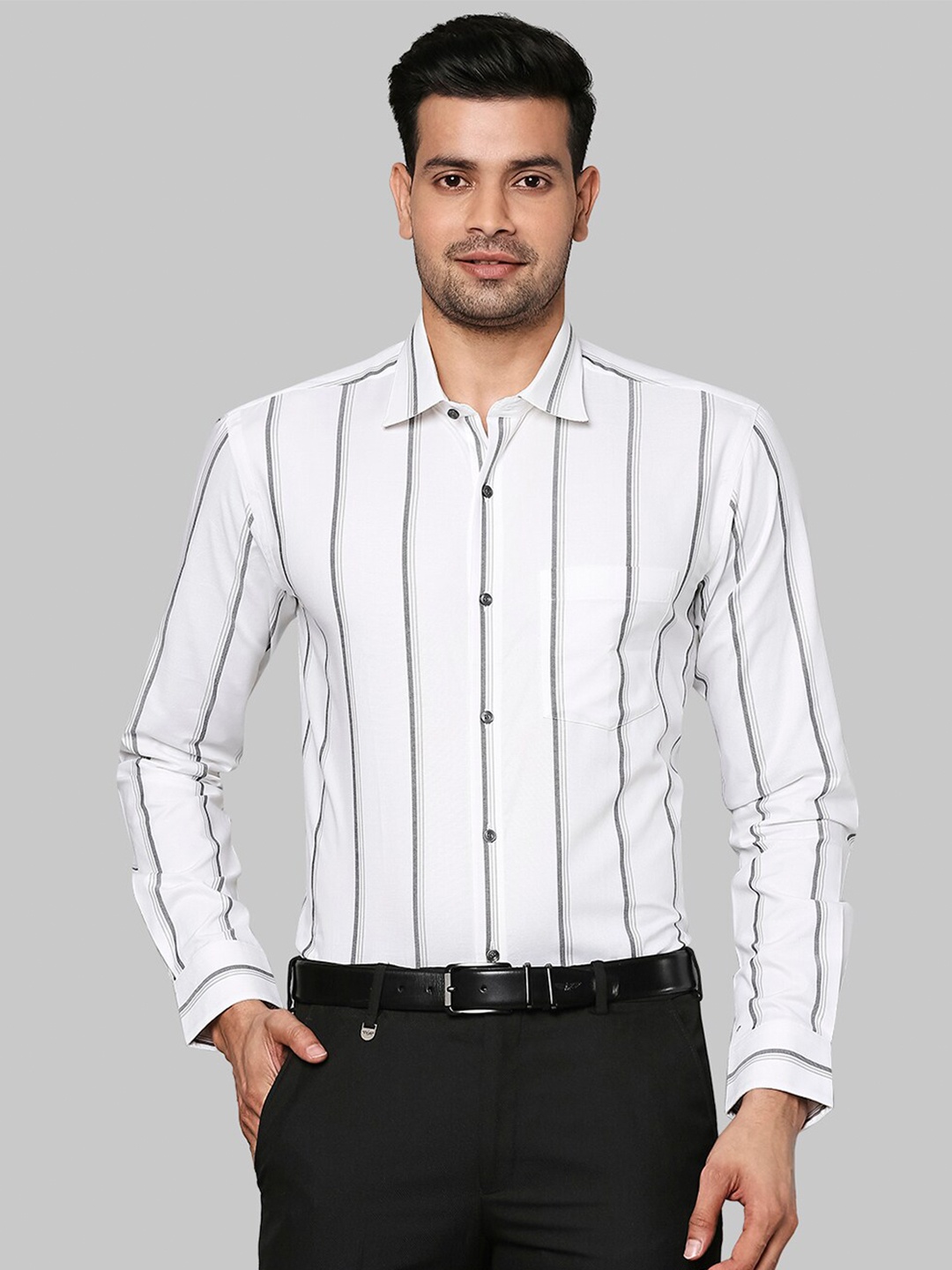 

Park Avenue Men White Slim Fit Striped Formal Shirt