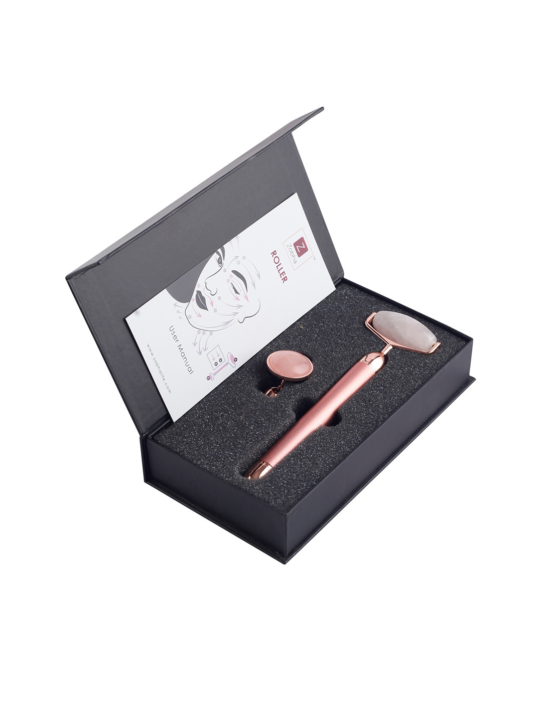 

Zobha Vibrating Rose Quartz Roller, Silver