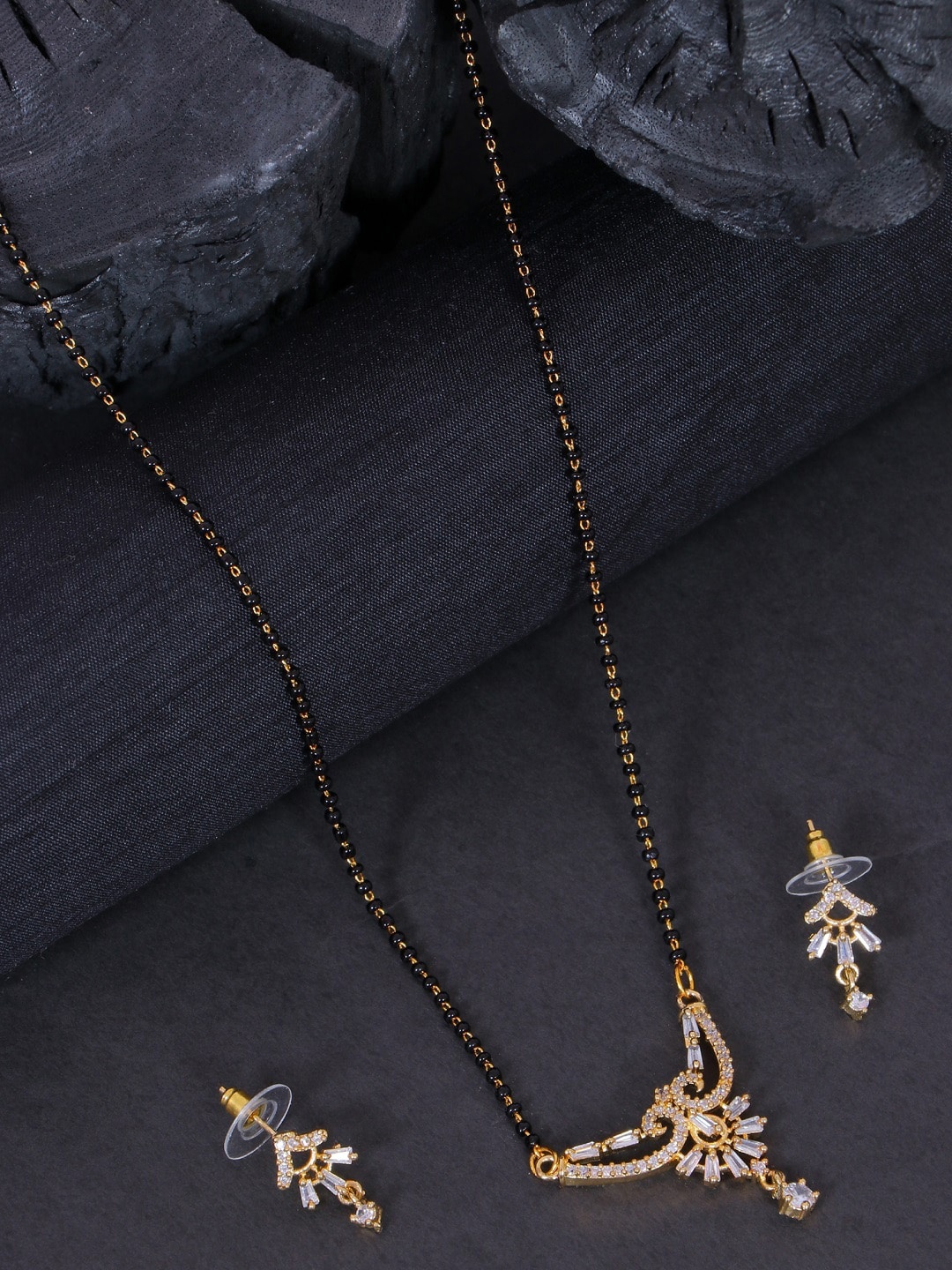 

SwaDev Women Gold-Plated American Diamond Mangalsutra Set