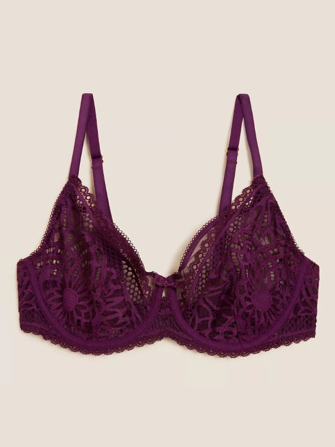 

Marks & Spencer Mauve Floral Underwired Lightly Padded Lace Bra