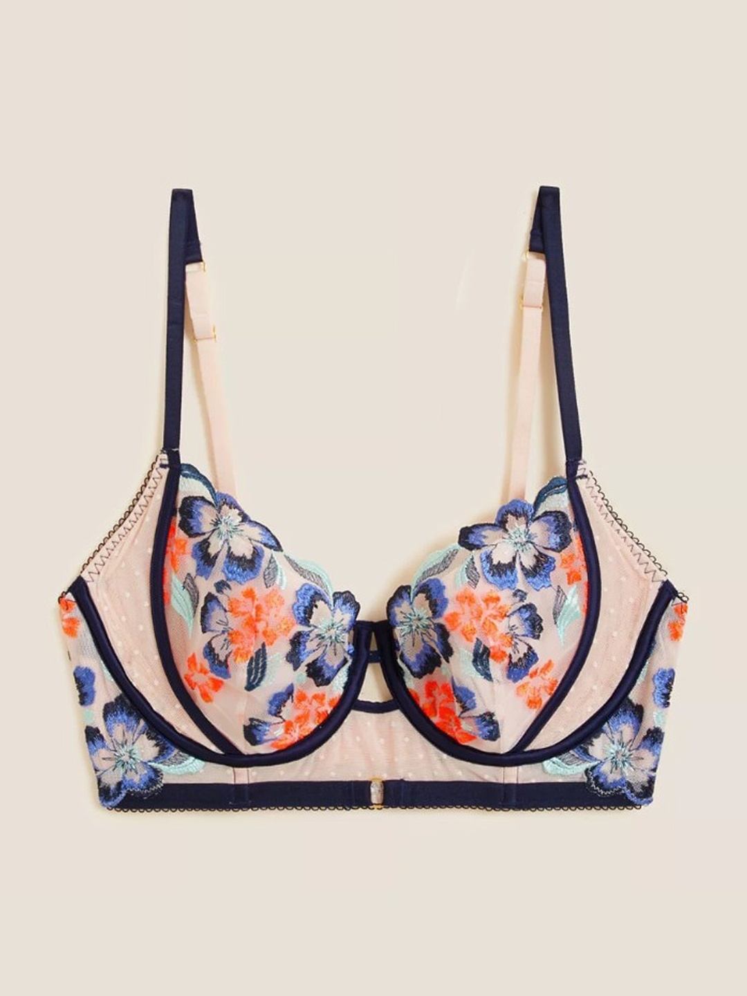 

Marks & Spencer Women Pink & Navy Blue Floral Bra Underwired Lightly Padded