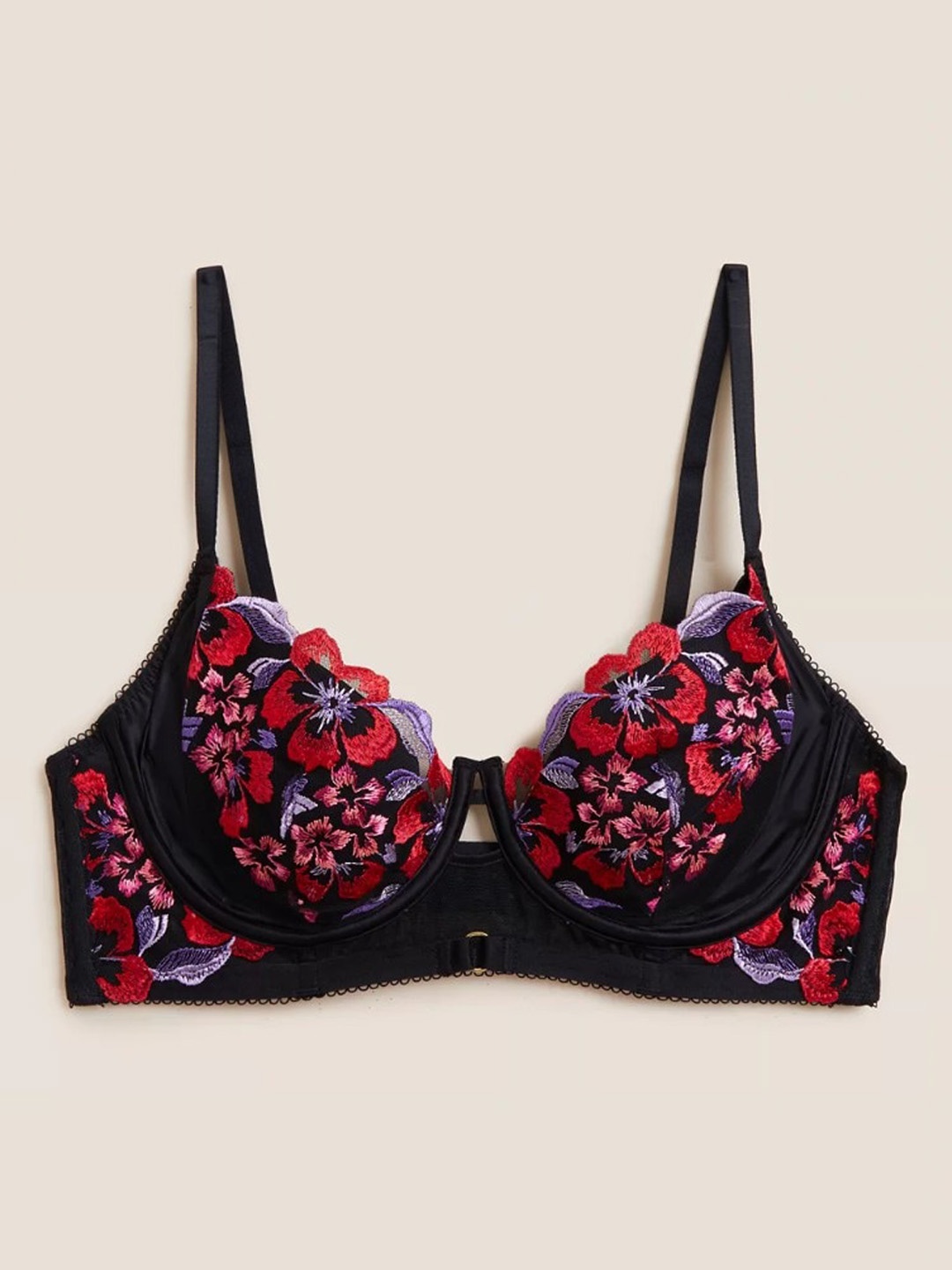 

Marks & Spencer Black & Red Floral Bra Underwired Lightly Padded