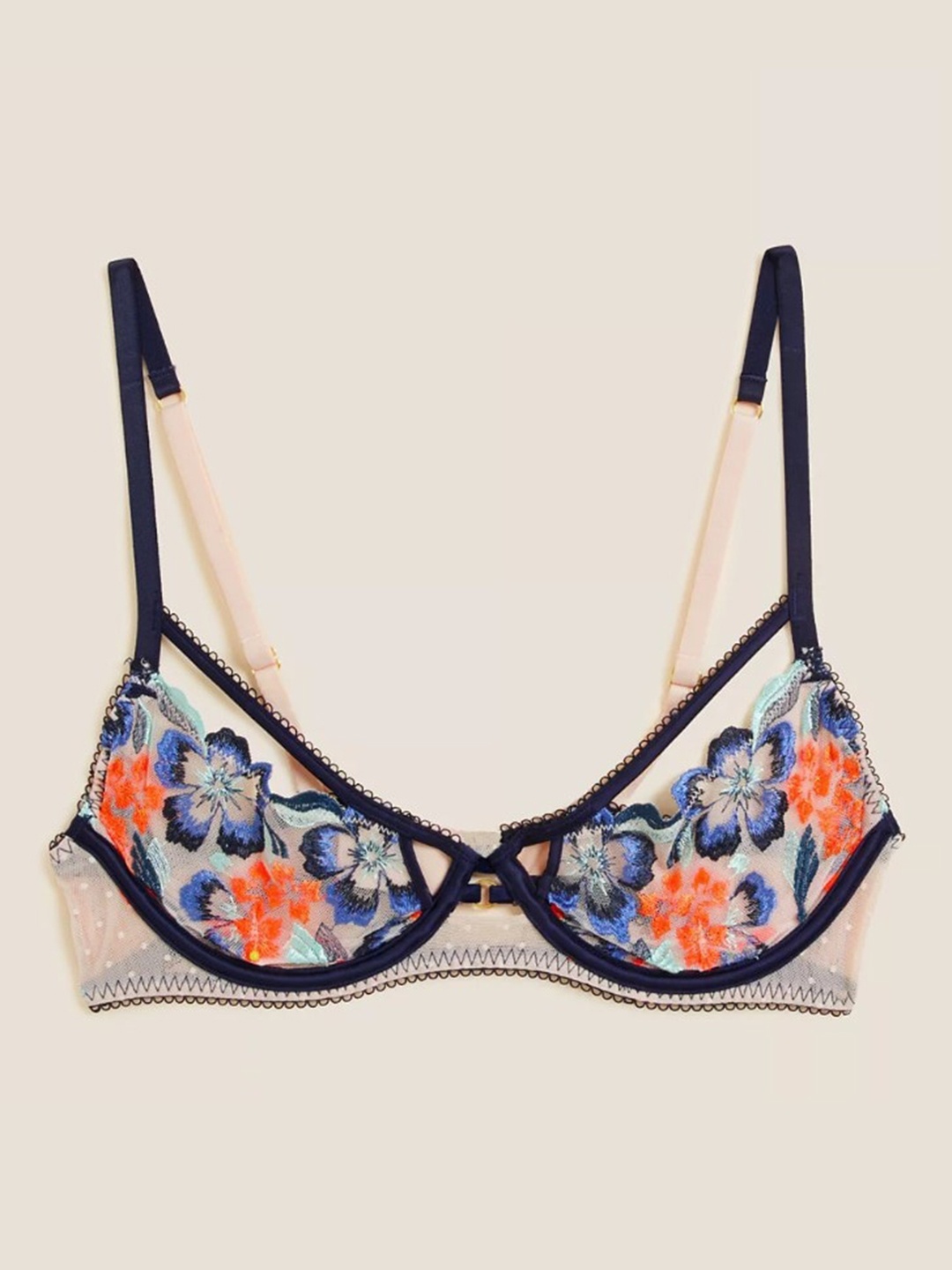 

Marks & Spencer Pink & Navy Blue Floral Underwired Lightly Padded Bra