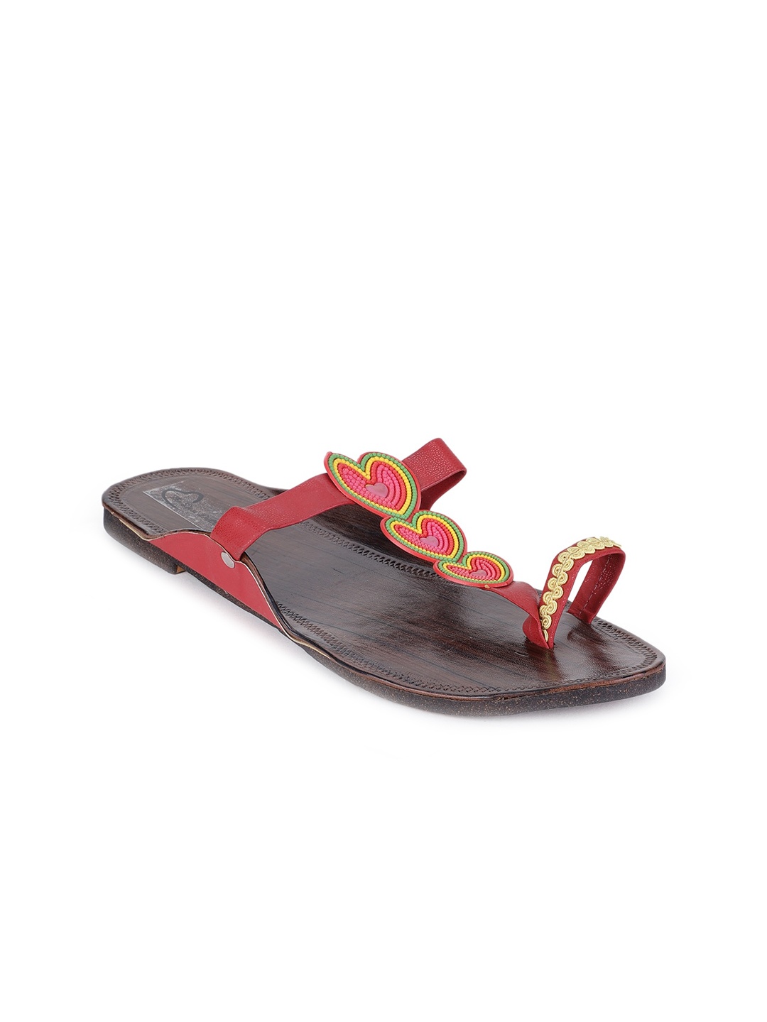 

The Desi Dulhan Women Red Embellished Leather Ethnic Flats