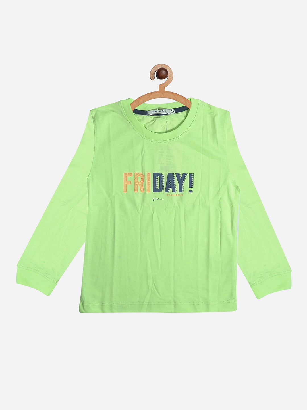

Octave Boys Green Typography Printed Cotton T-shirt