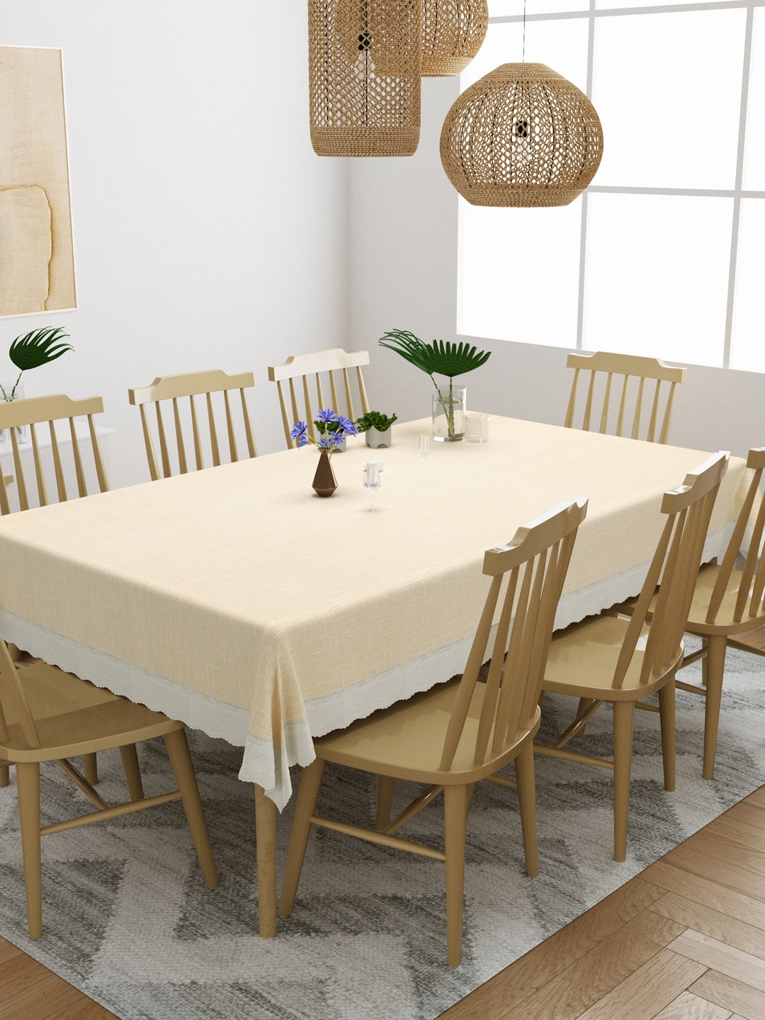 

DREAM WEAVERZ Cream Solid 8-Seater Rectangle Table Cover