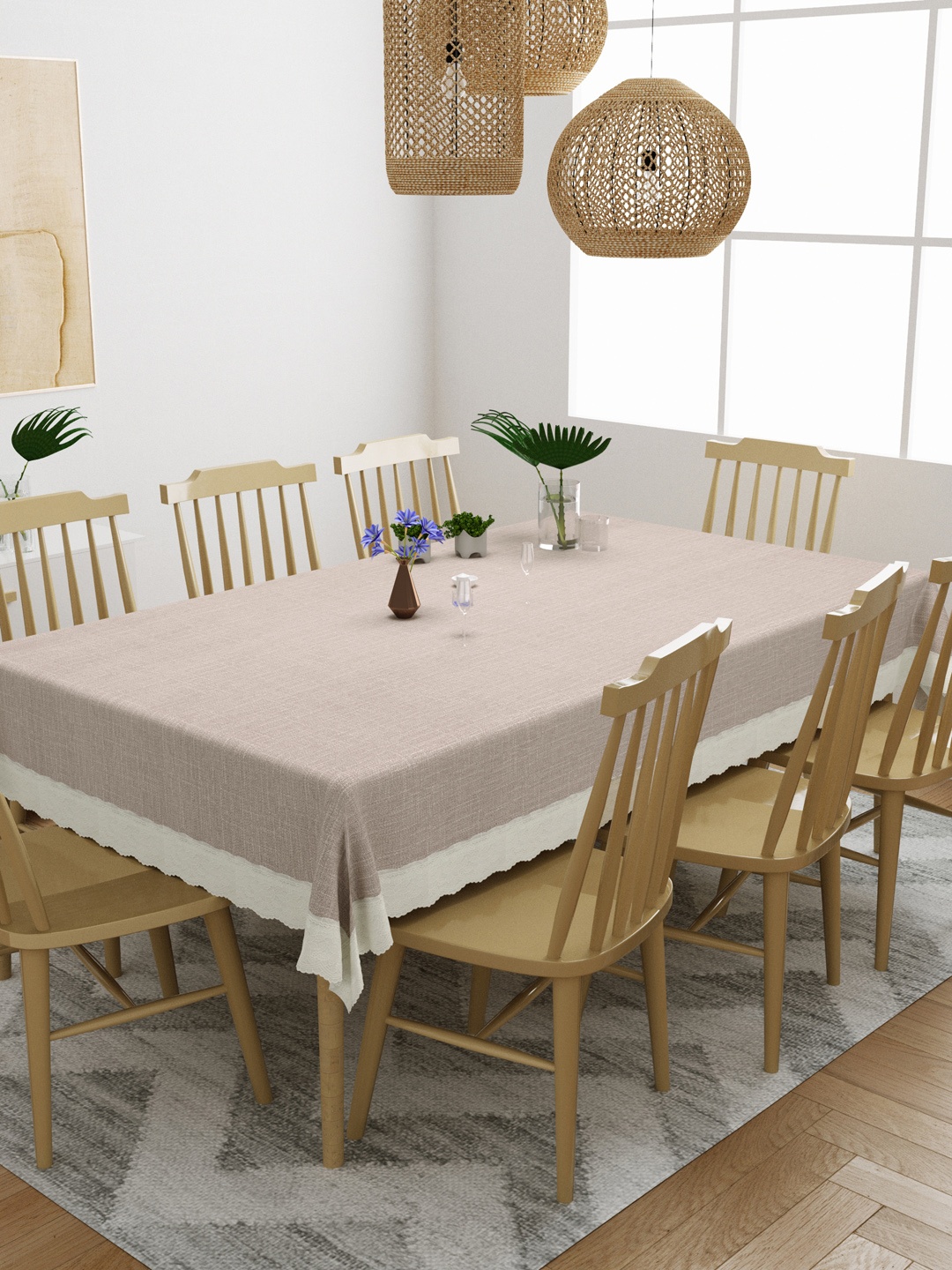 

DREAM WEAVERZ Lavender & White Solid 8 Seater Table Covers