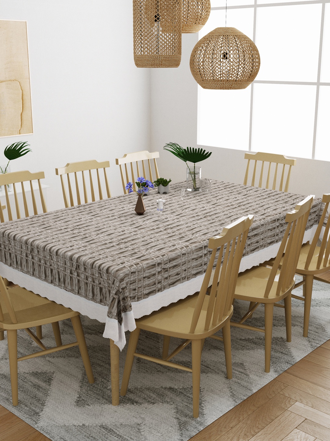 

DREAM WEAVERZ Grey Printed 8 Seater Table Covers