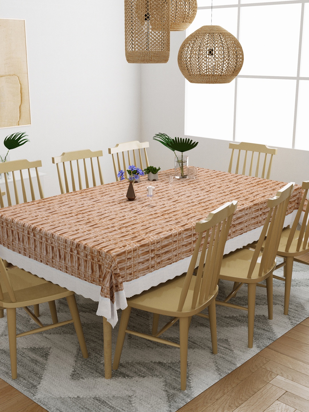 

DREAM WEAVERZ Beige Rope Printed 8-Seater Rectangle Table Cover