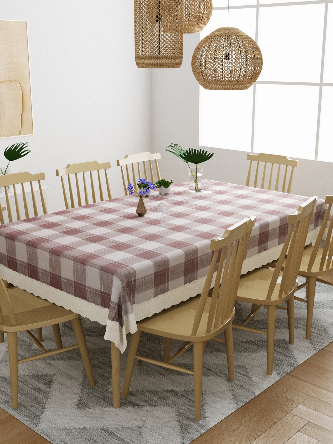 

DREAM WEAVERZ Unisex Checked 8 Seater Table Covers, Cream