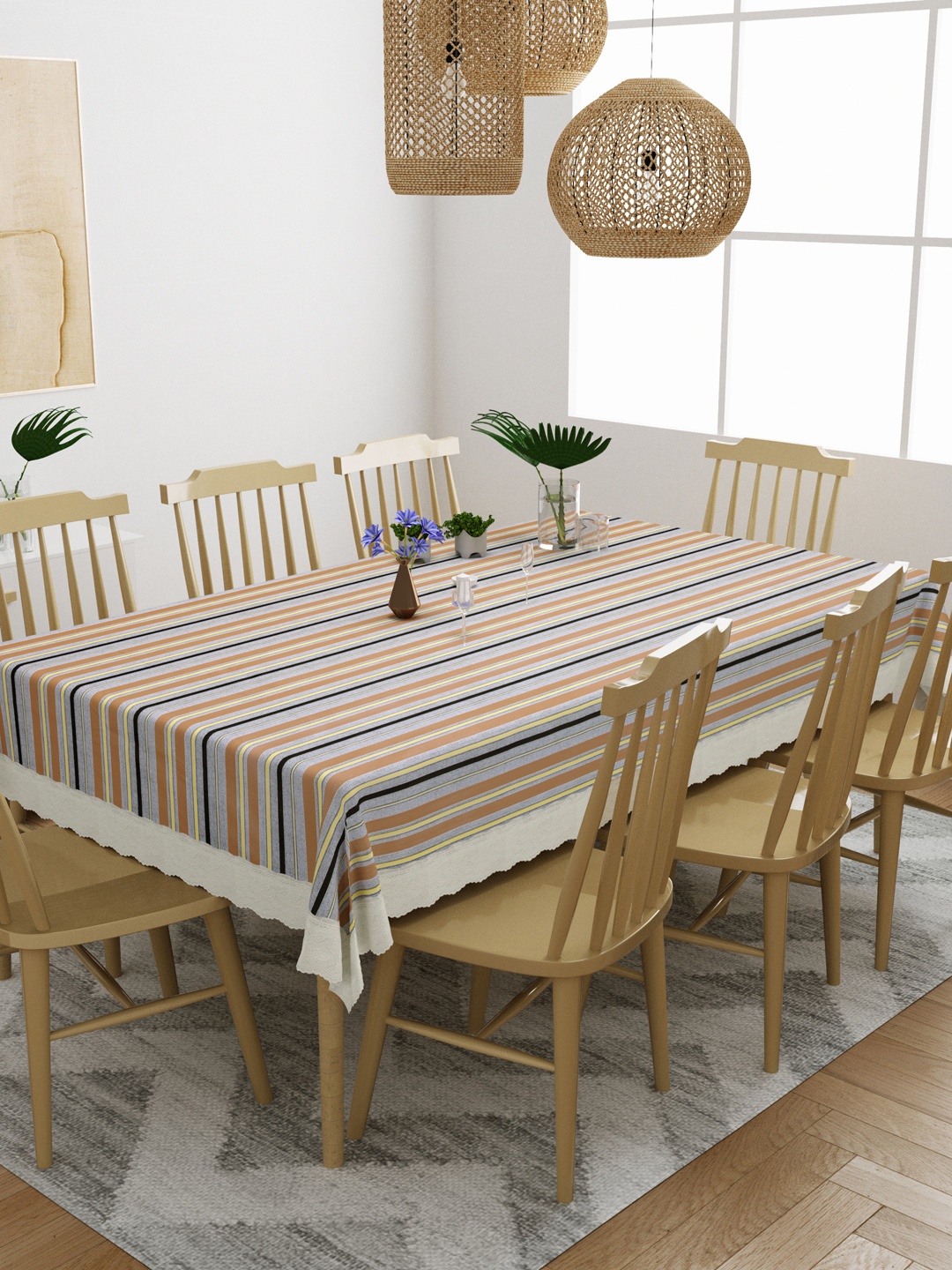 

DREAM WEAVERZ Grey & Black Striped Center Table Covers