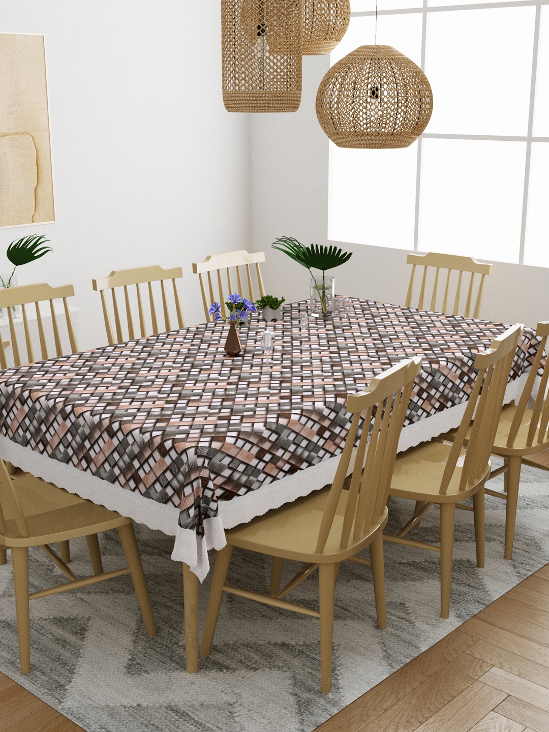 

DREAM WEAVERZ Black & Brown Printed 8 Seater Table Covers