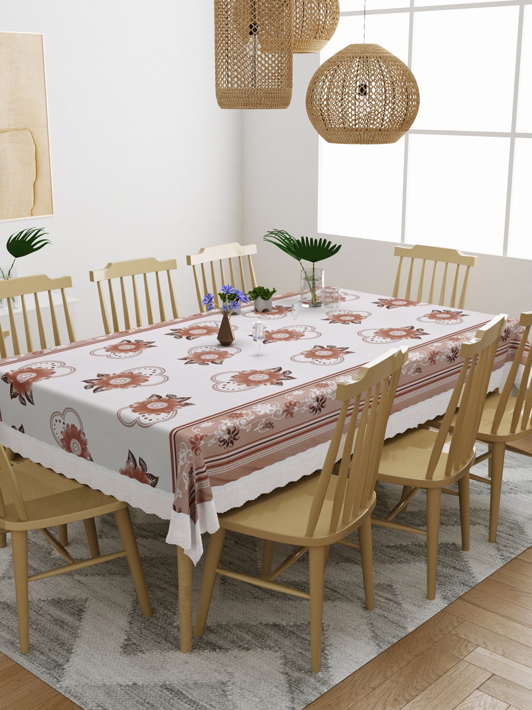 

DREAM WEAVERZ White & Rust Floral Printed Center Table Covers