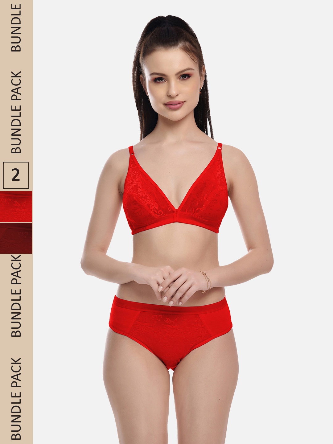 

FIMS Women Pack Of 2 Red & Maroon Floral Printed Lingerie Set MTR_Safal_Set_ RedMaroon_B