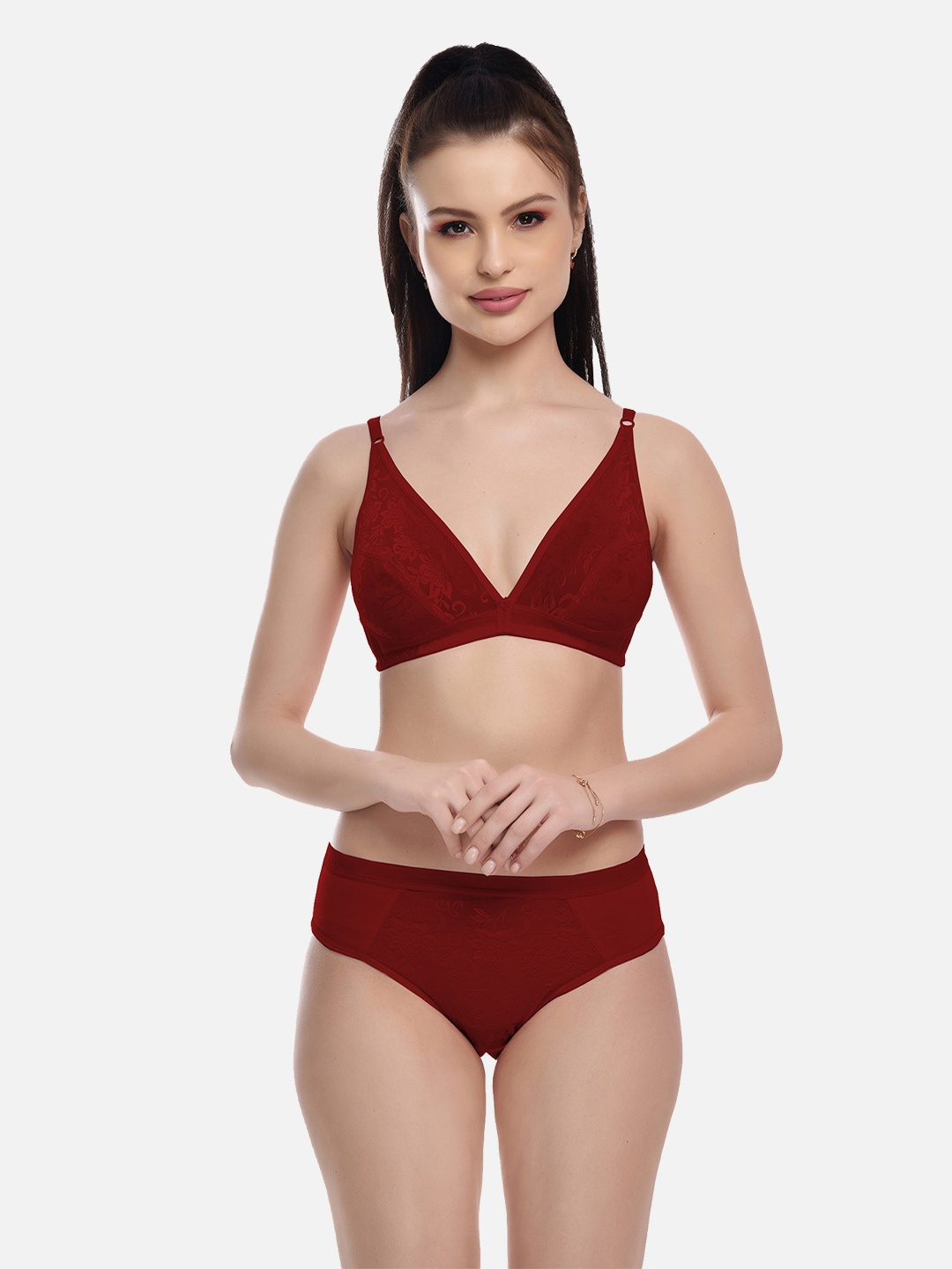 

FIMS Women Maroon Self Design Lingerie Set MTR_Safal_Set_ Maroon_B