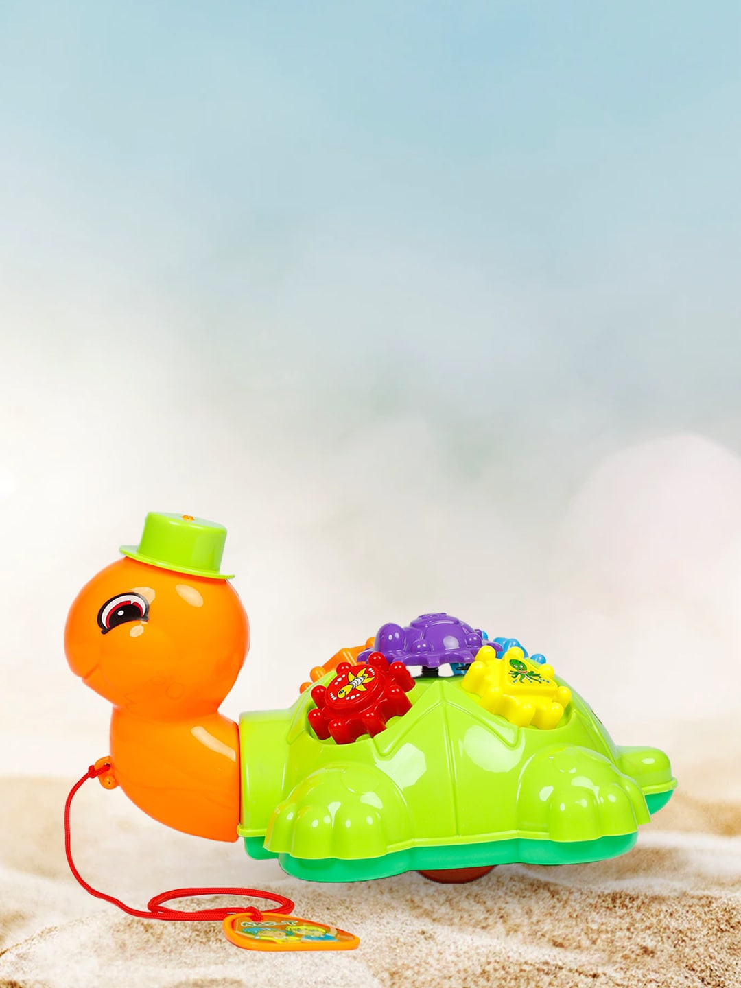 

WEMBLEY Kids Green & Orange Turtle Pull Along Toy Action Figures and Play Set
