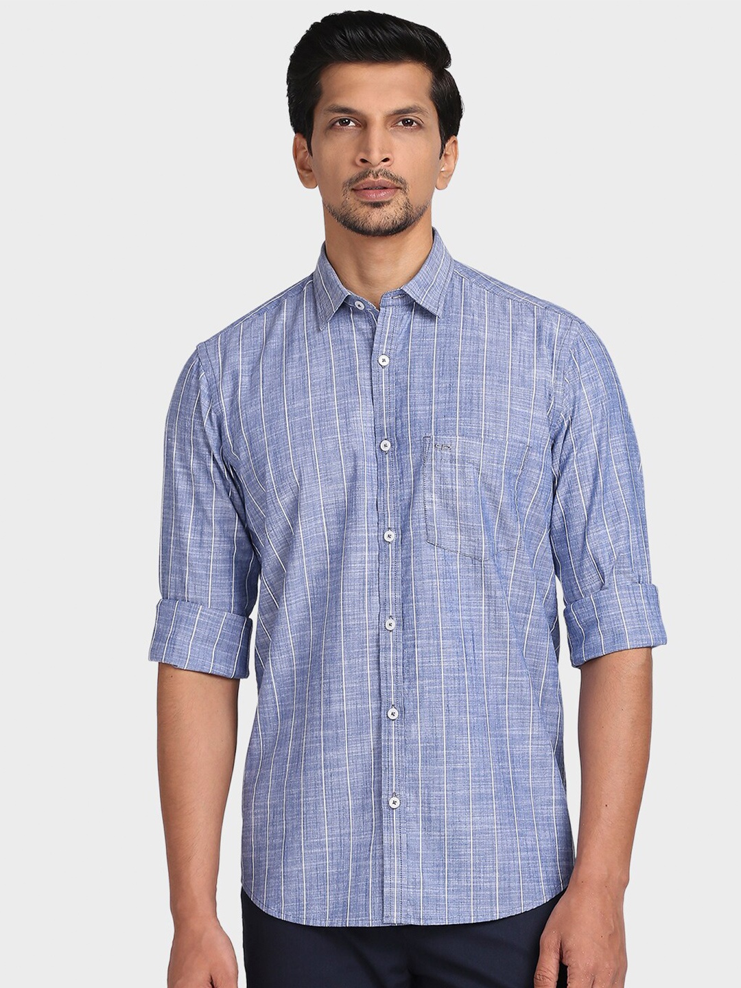 

ColorPlus Men Blue Tailored Fit Checked Casual Shirt