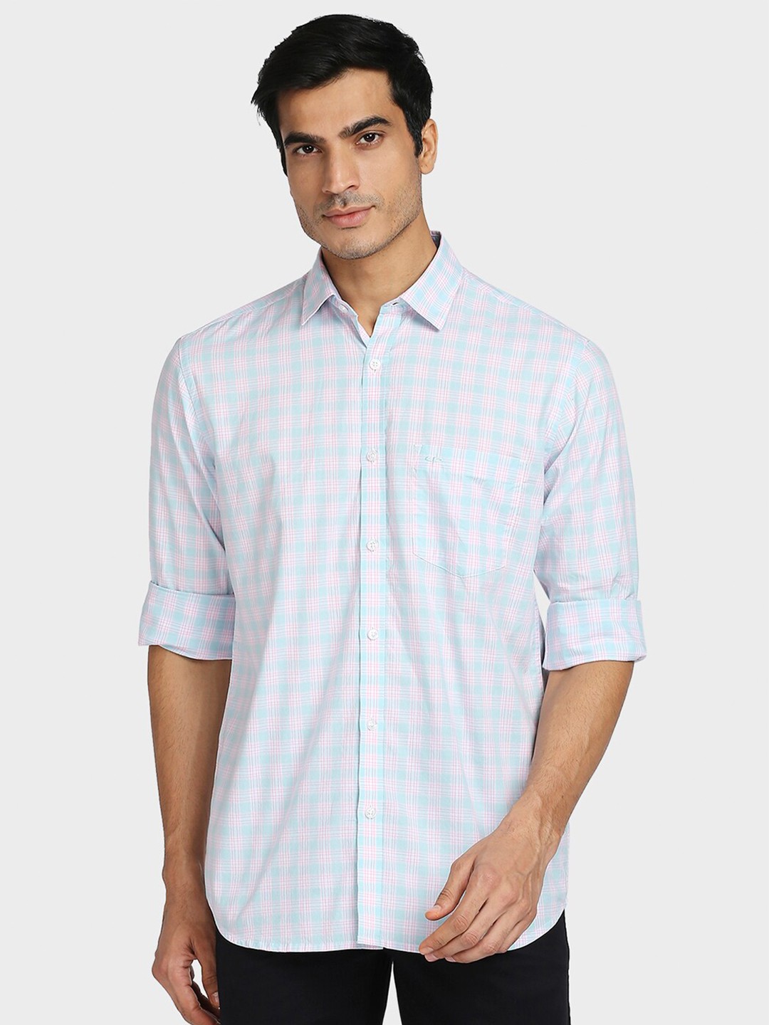 

ColorPlus Men Medium Blue Tailored Fit Gingham Checks Casual Shirt