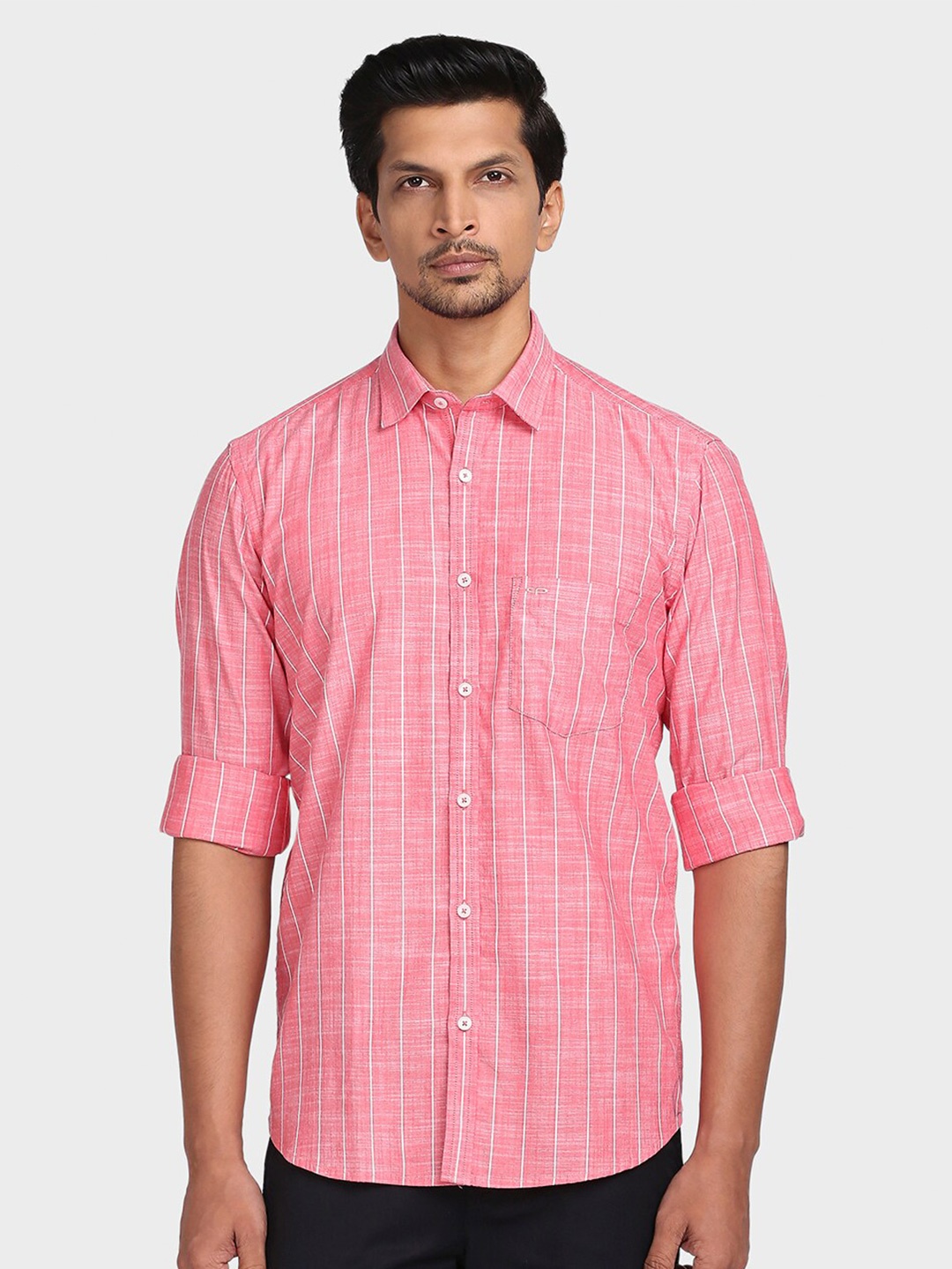 

ColorPlus Men Red & White Tailored Fit Striped Pure Cotton Casual Shirt