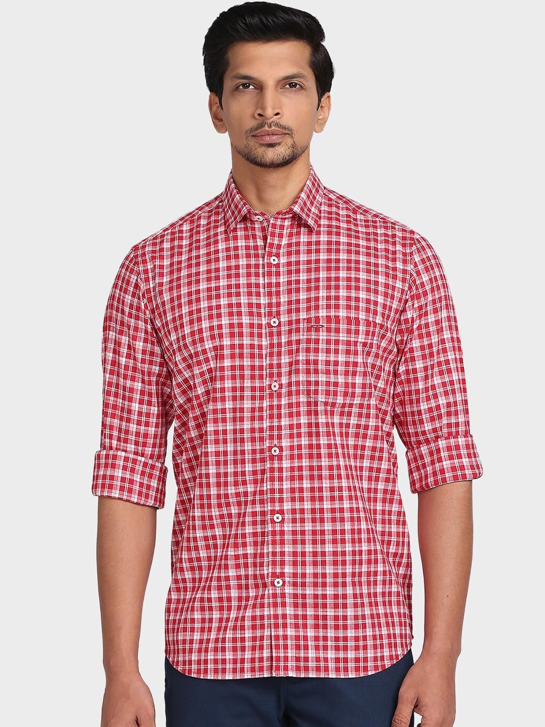 

ColorPlus Men Red Tailored Fit Checked Casual Shirt