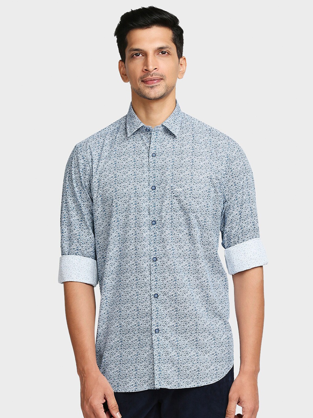 

ColorPlus Men Blue Tailored Fit Printed Casual Shirt