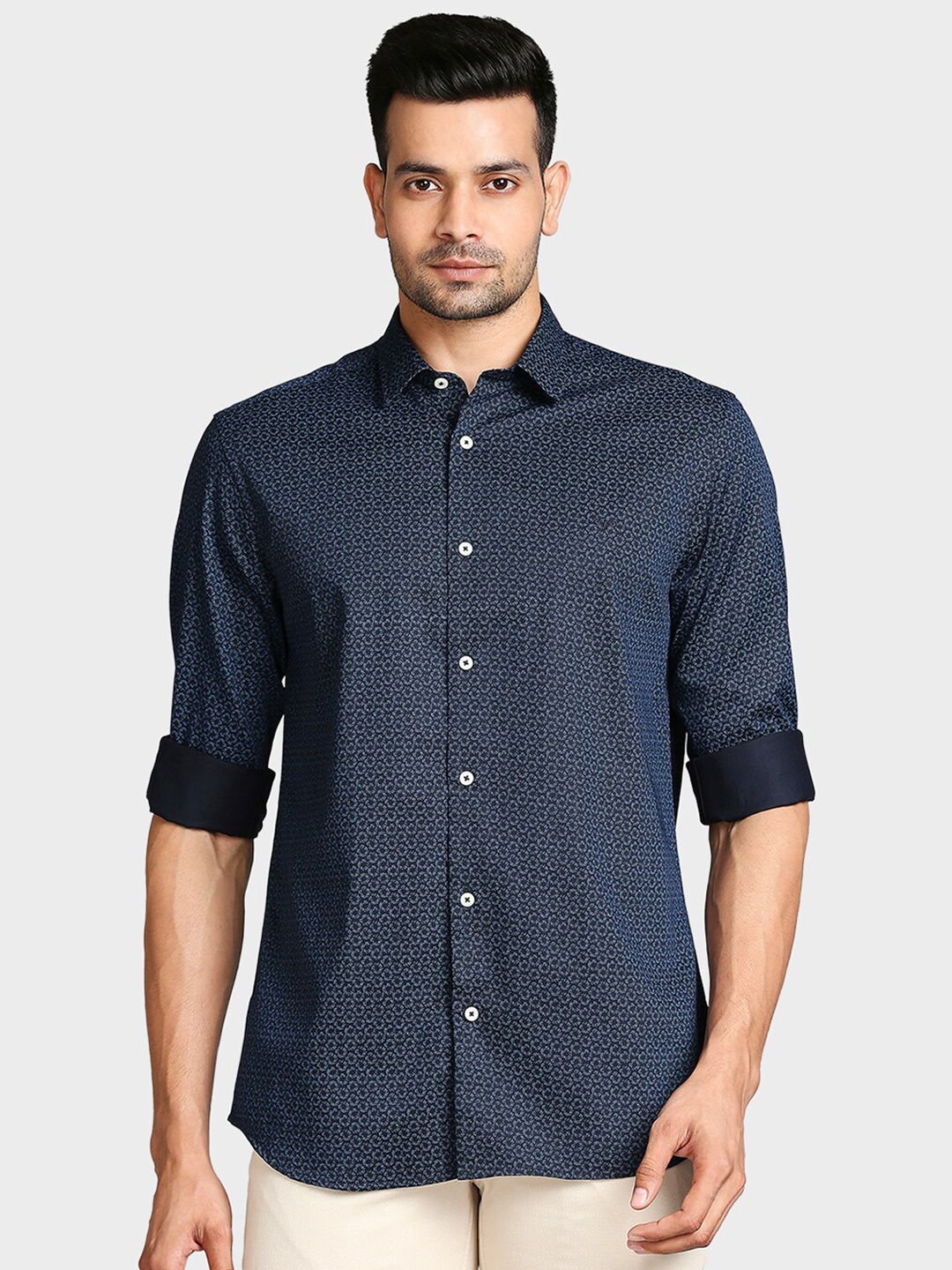 

ColorPlus Men Blue Tailored Fit Printed Casual Shirt