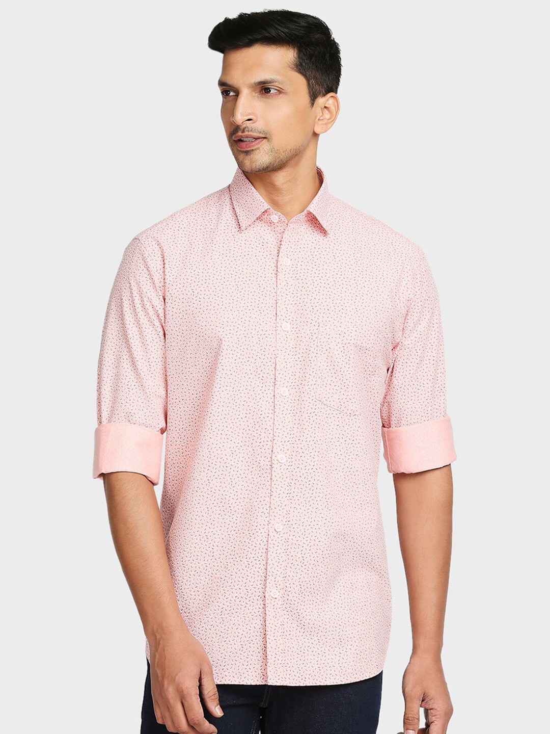 

ColorPlus Men Pink Tailored Fit Printed Casual Shirt