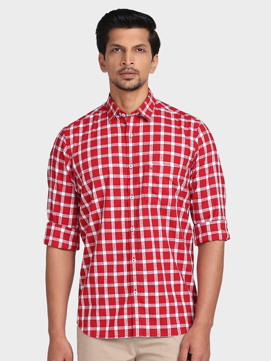 

ColorPlus Men Red Tailored Fit Checked Casual Shirt