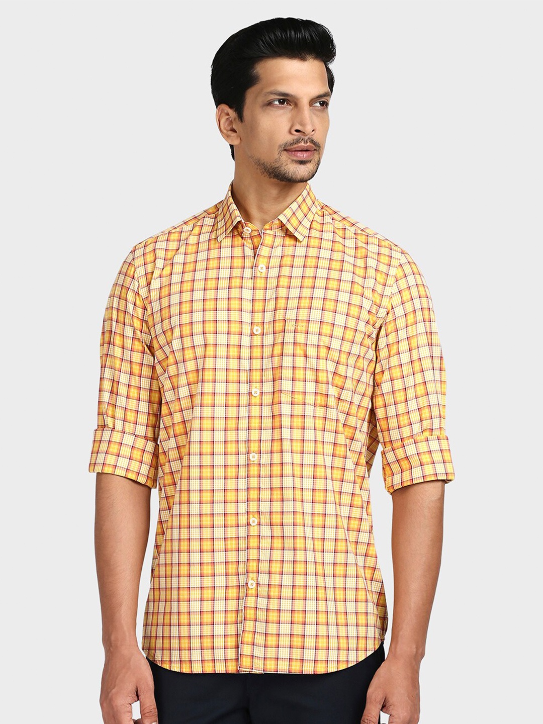 

ColorPlus Men Yellow Tailored Fit Checked Casual Shirt