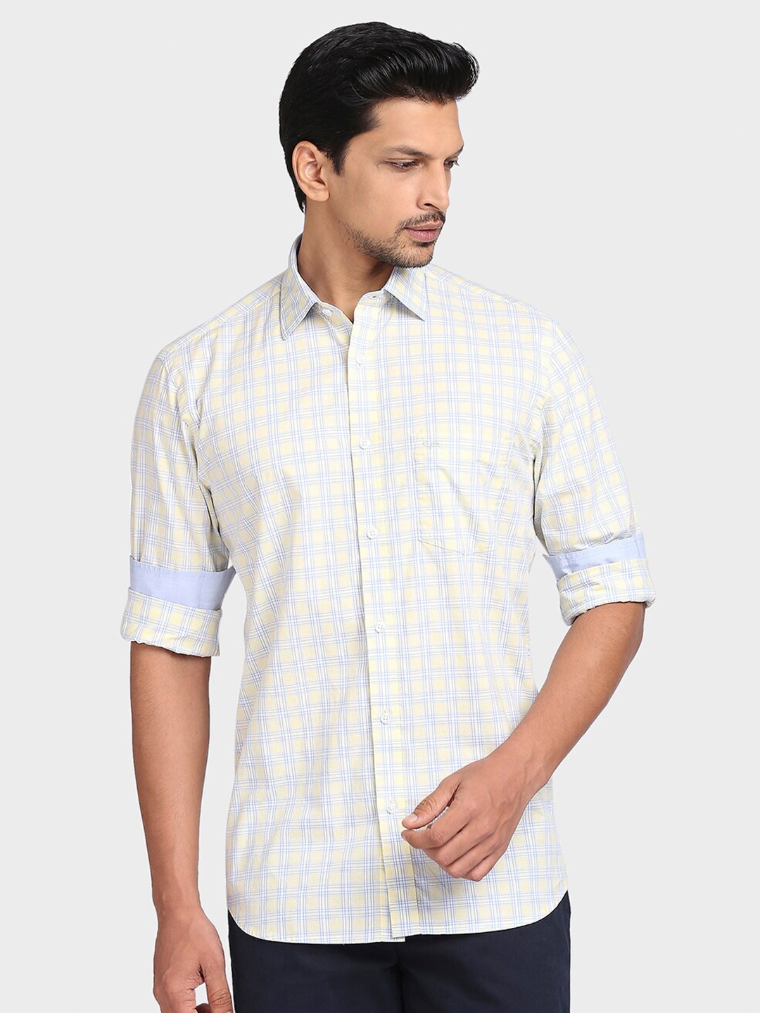 

ColorPlus Men Green Tailored Fit Checked 100% Cotton Casual Shirt