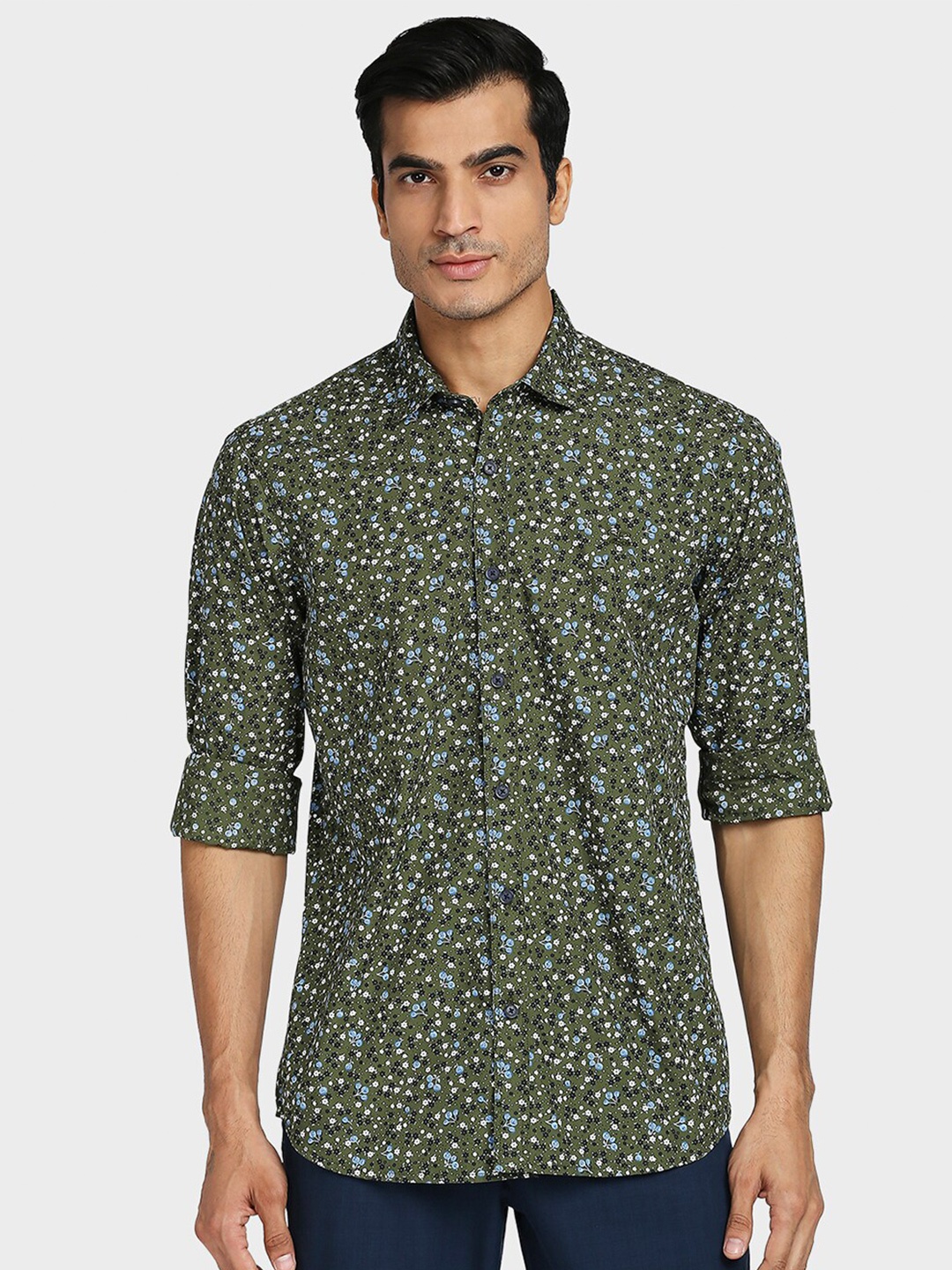 

ColorPlus Men Green Tailored Fit Printed Cotton Casual Shirt