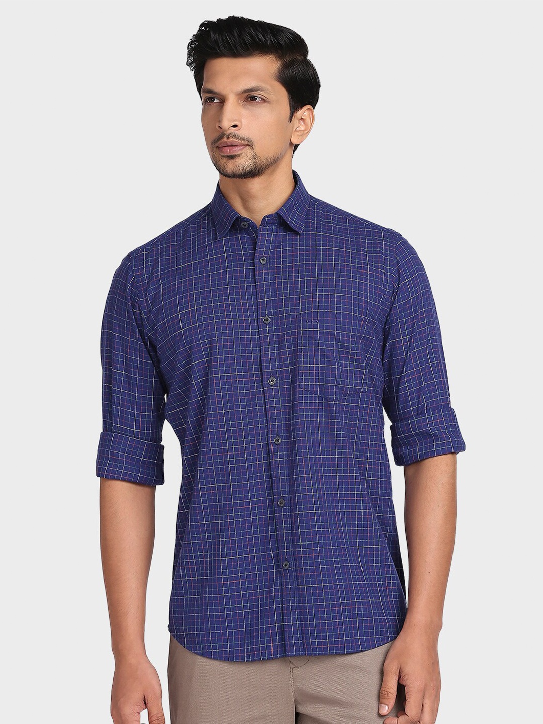 

ColorPlus Men Blue Tailored Fit Checked Casual Shirt