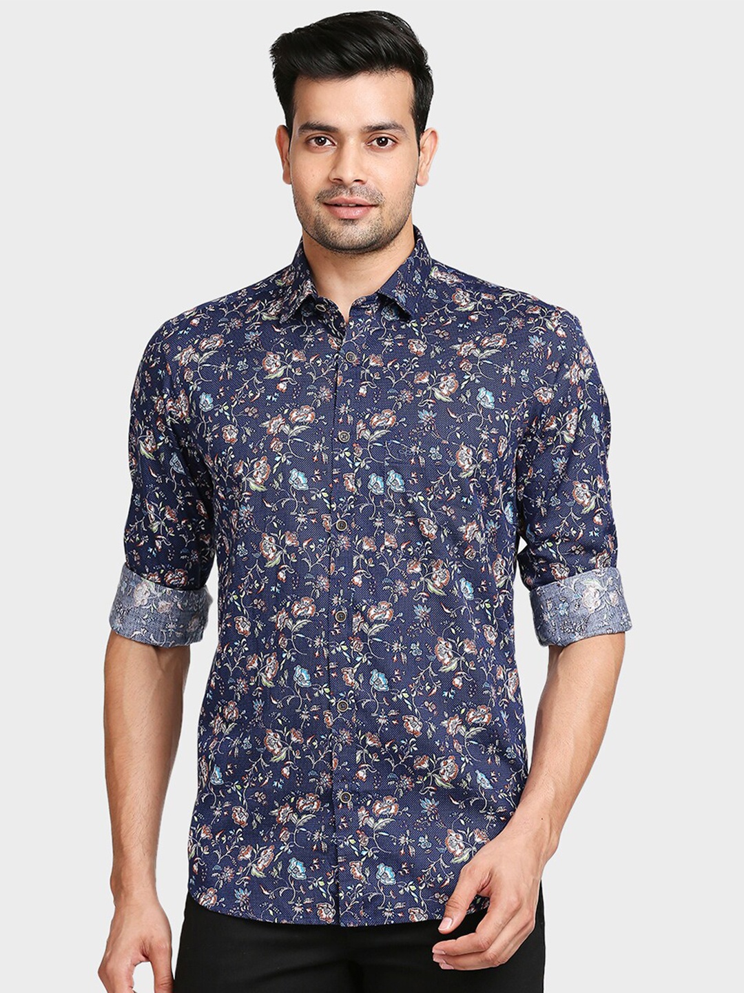 

ColorPlus Men Blue Tailored Fit Floral Printed Casual Shirt