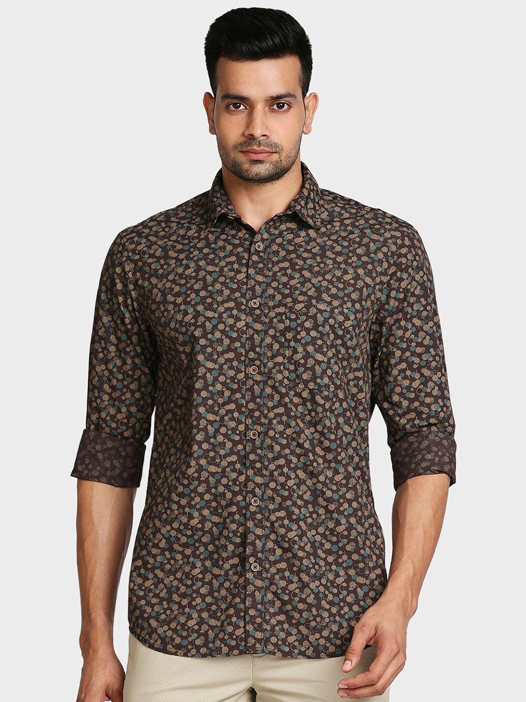 

ColorPlus Men Maroon Tailored Fit Floral Printed Cotton Casual Shirt