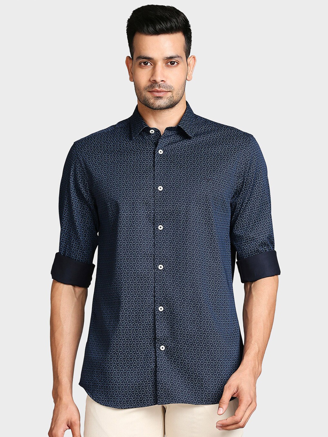 

ColorPlus Men Blue Tailored Fit Printed Casual Shirt