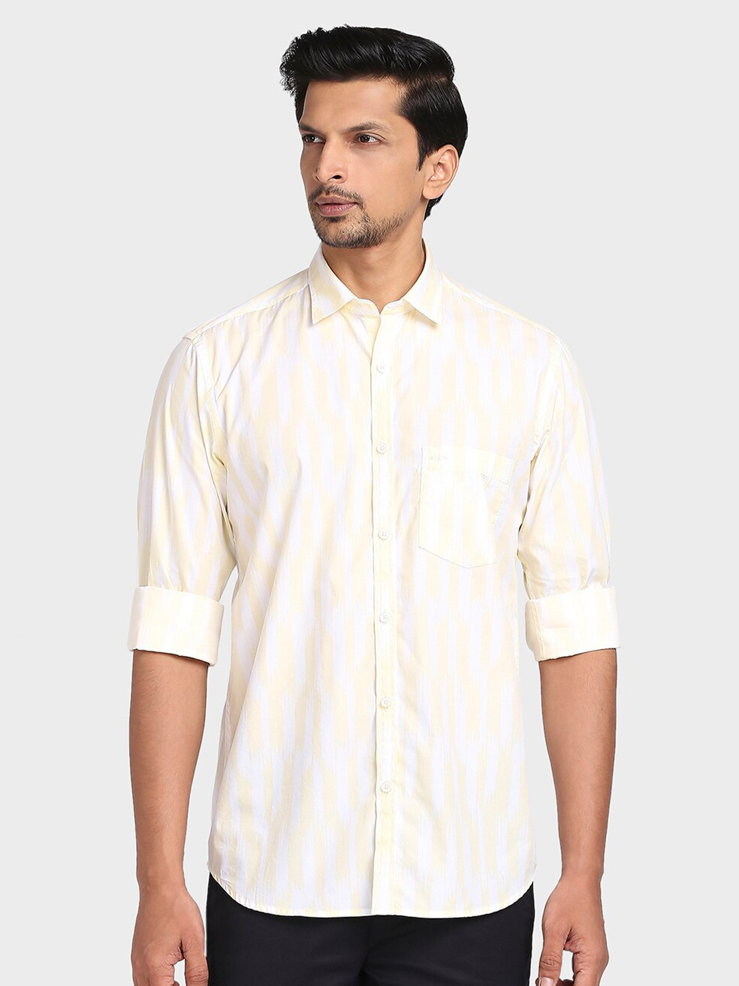 

ColorPlus Men Yellow Tailored Fit Striped Casual Shirt
