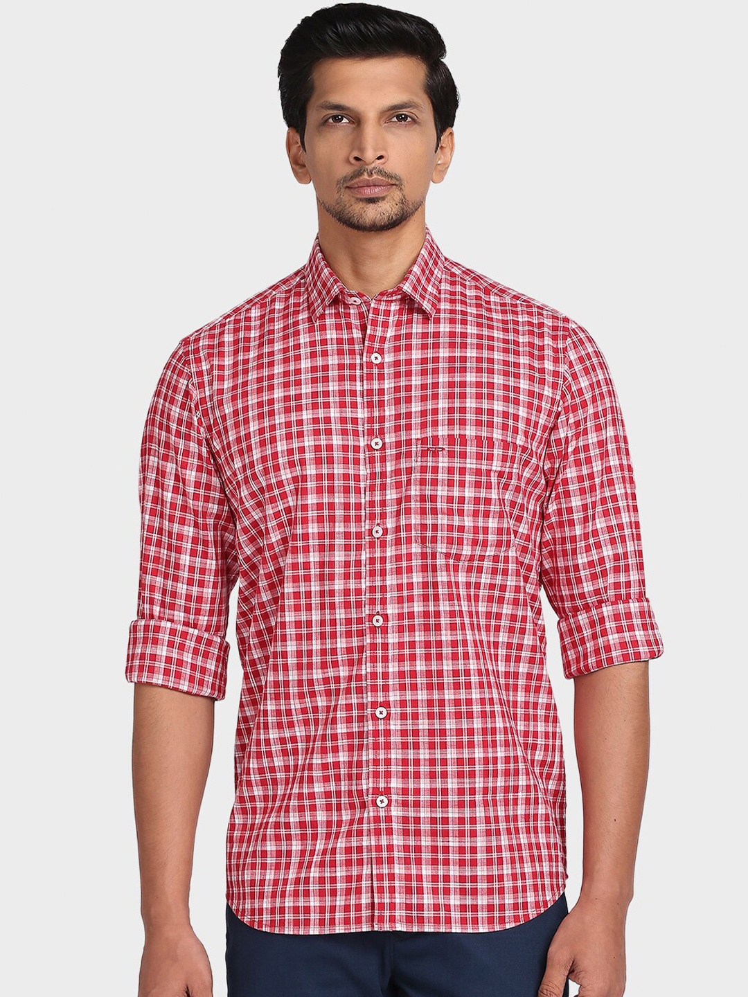 

ColorPlus Men Red Tailored Fit Checked Casual Shirt
