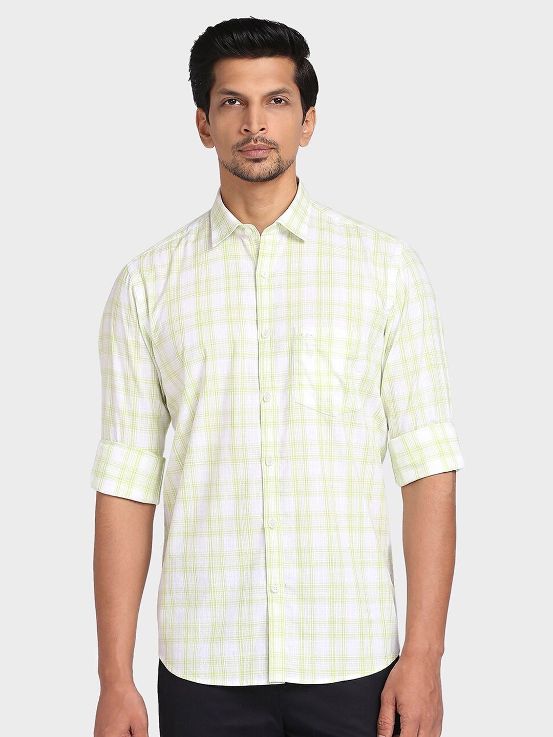 

ColorPlus Men Green Tailored Fit Checked Casual Shirt
