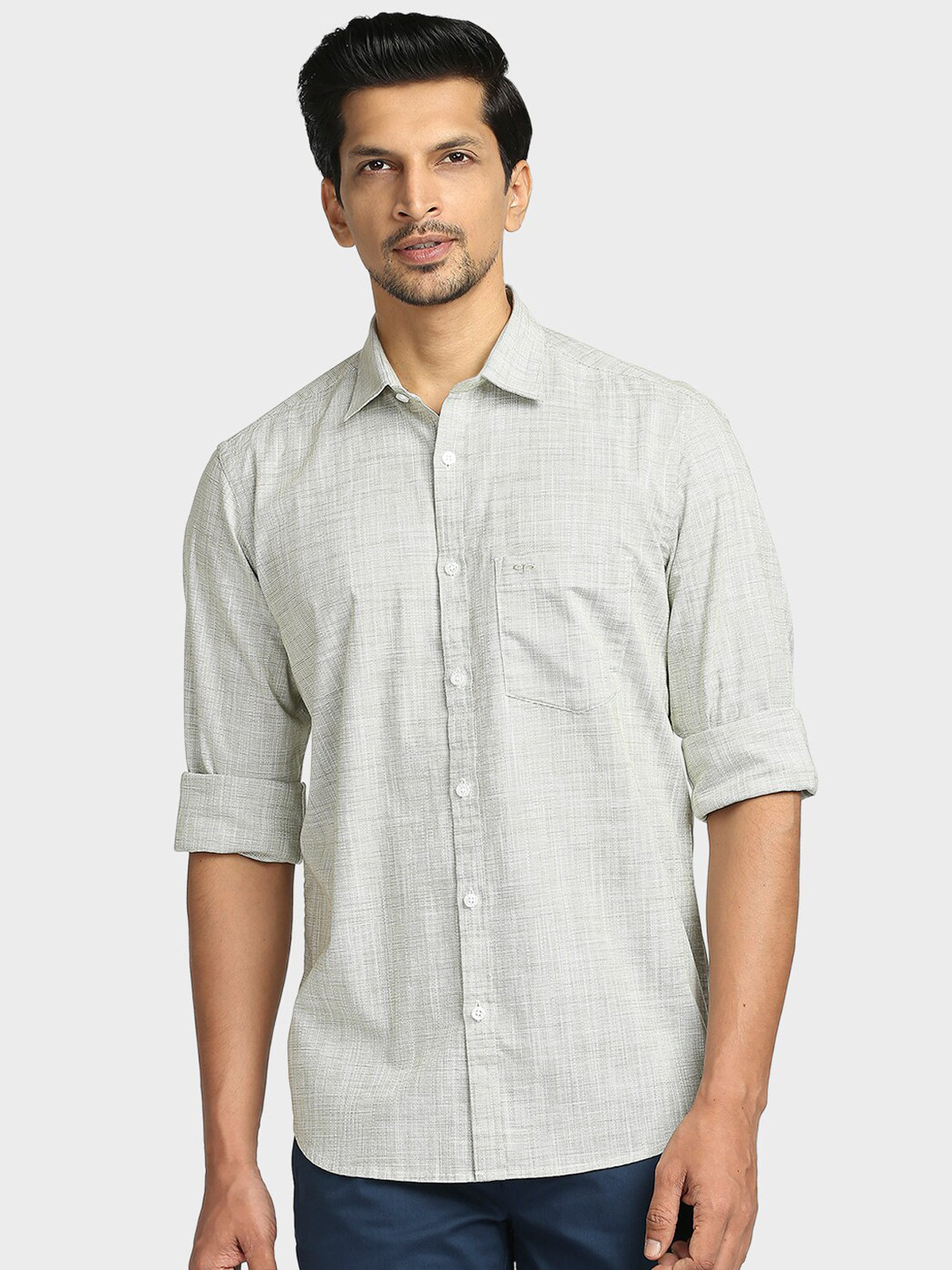 

ColorPlus Men Green Tailored Fit Solid Cotton Casual Shirt