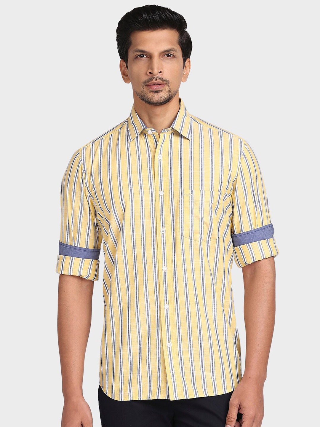 

ColorPlus Men Yellow Tailored Fit Striped Casual Shirt