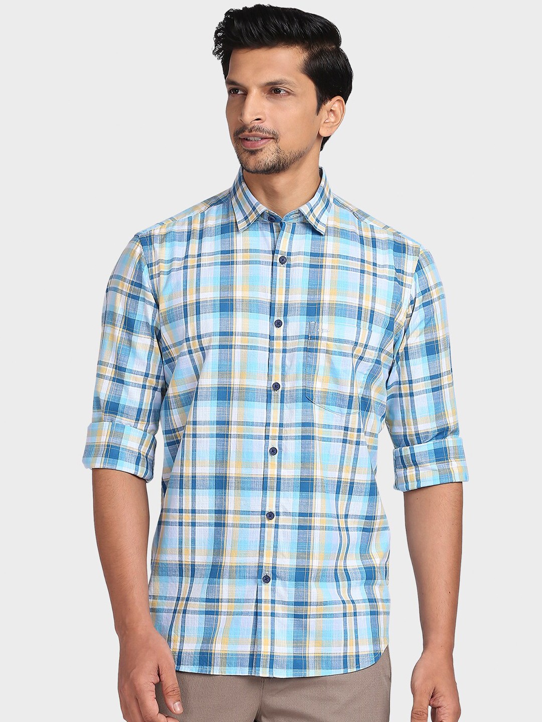 

ColorPlus Men Blue Tailored Fit Checked Casual Shirt